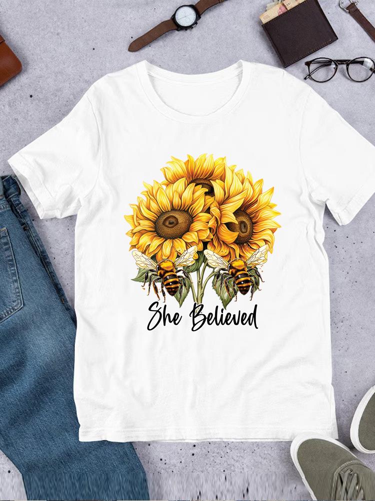 Casual Printed O-neck Printing T-shirt Clothes Ladies Butterfly Trend 90s Fashion Top Tee Short Sleeve T Women Female Clothing