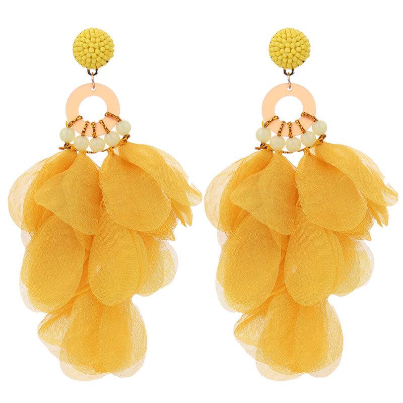 Fashion Women Statement Big Earrings Bohemian Holiday Party Fabric Long Tassel Drop Dangle Earring Handmade Charm Trendy Jewelry