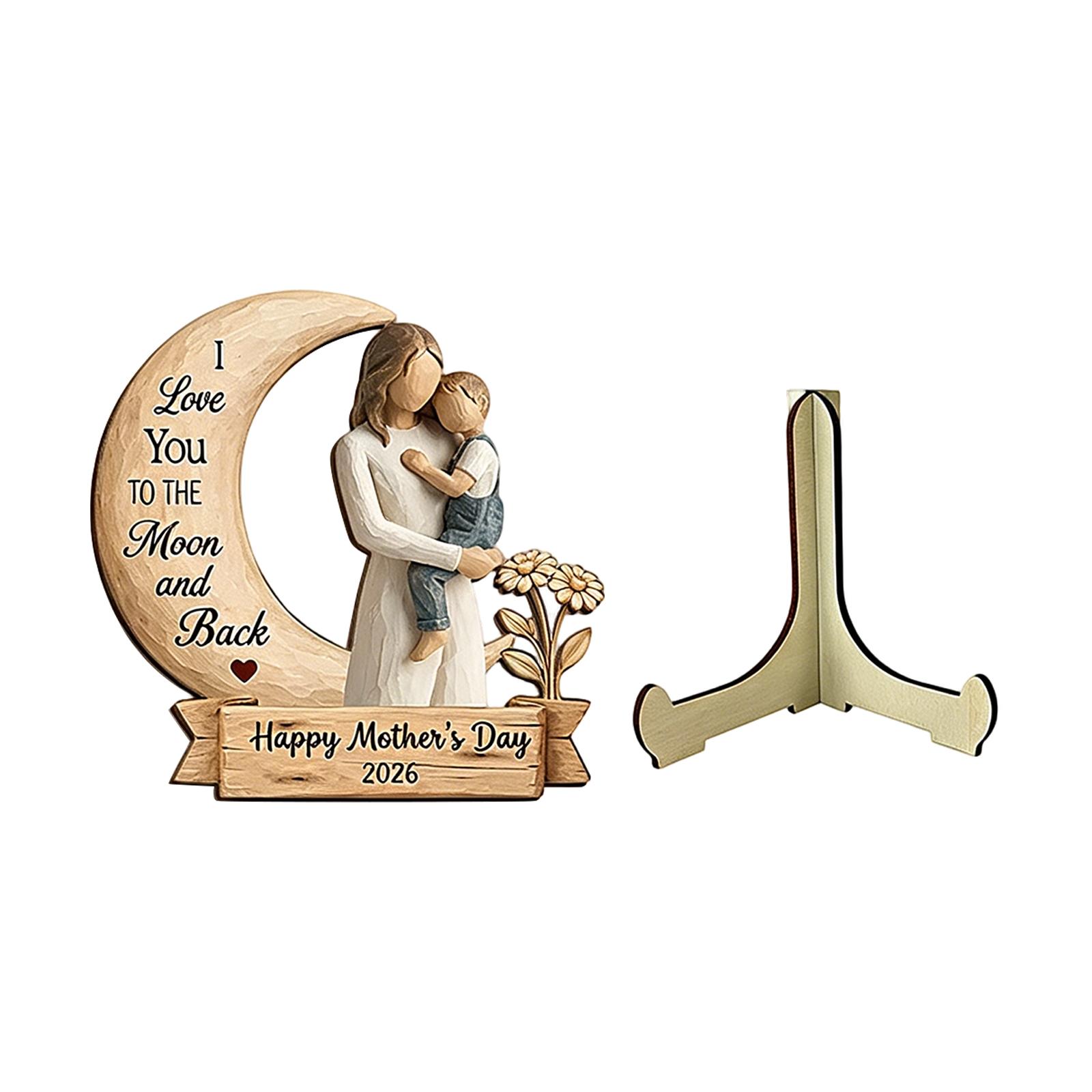 

Mother s Day Heart-Shaped Moon Ornament, Wooden Decor For Home And Table Decoration One Size