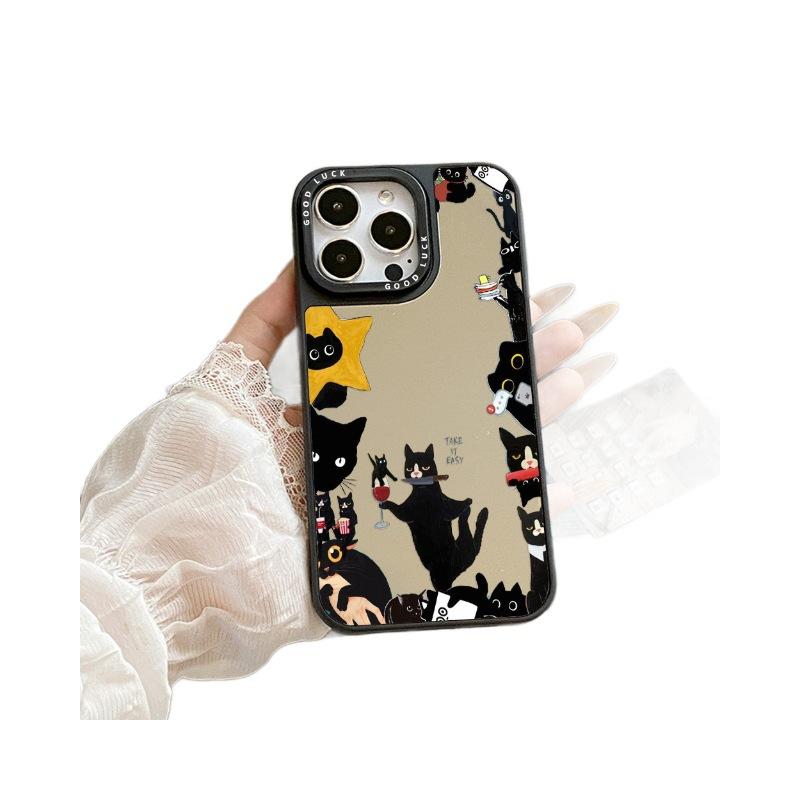 Applicable iPhone17 creative gift black cat mobile phone case funny party theme Apple 16 anti-drop protective case 14