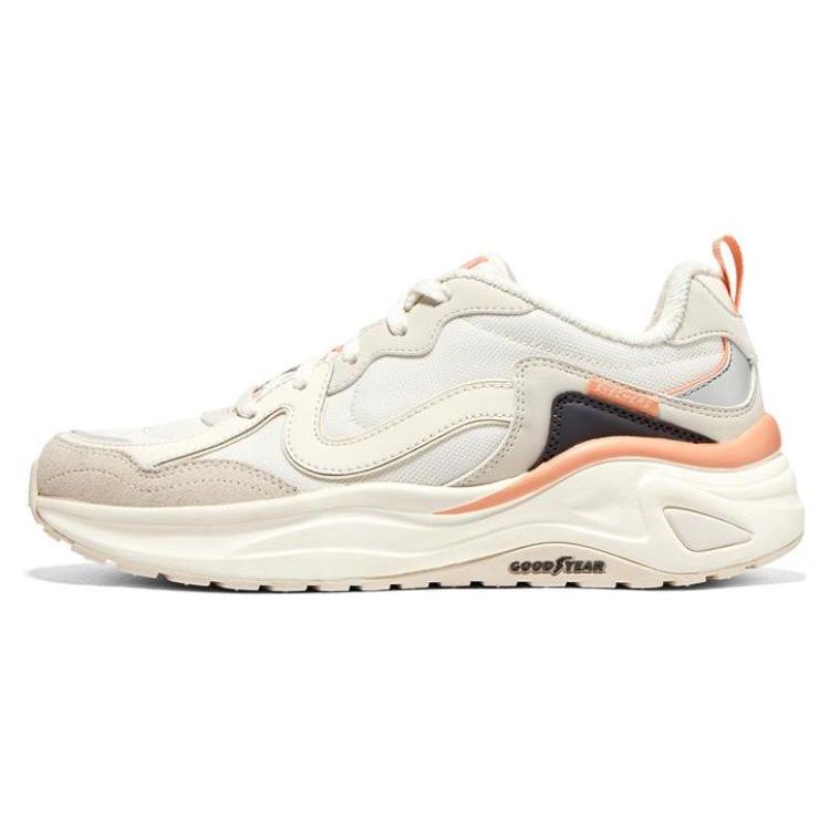 Skechers DLites Wave Fabric Leather Lace-Up Low-Top Dad Sneakers Women sneakers Beige Pink 896175-NTCL 35.5