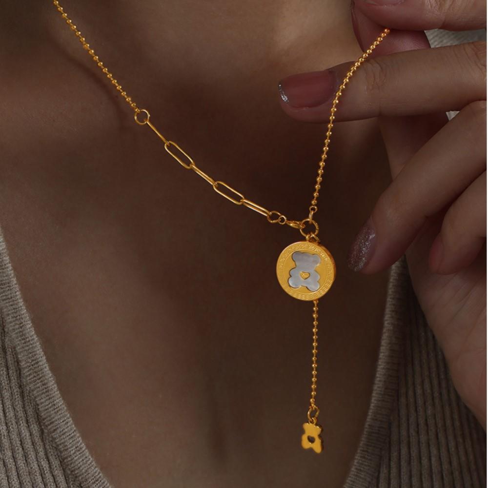 Naszyjniki ze stali nierdzewnej 316L z wisiorkiem w kształcie misia dla kobiet, pozłacane 18K, wodoodporne, nieuciekające, damskie naszyjniki z łańcuszkiem koralikowym