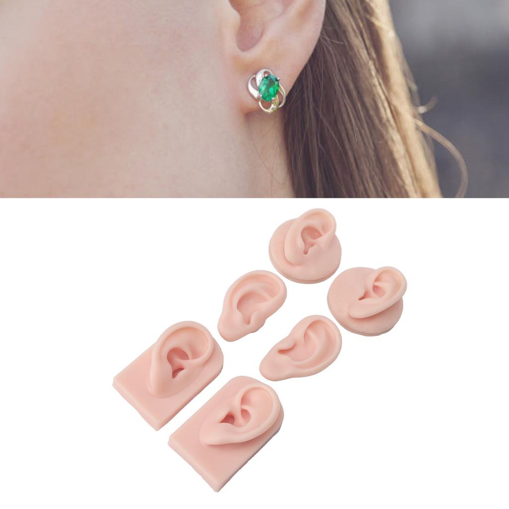 3 Pairs Silicone Ear Model Soft Flexible Simulation Human Ear Model for Piercing Practice Jewelry Display