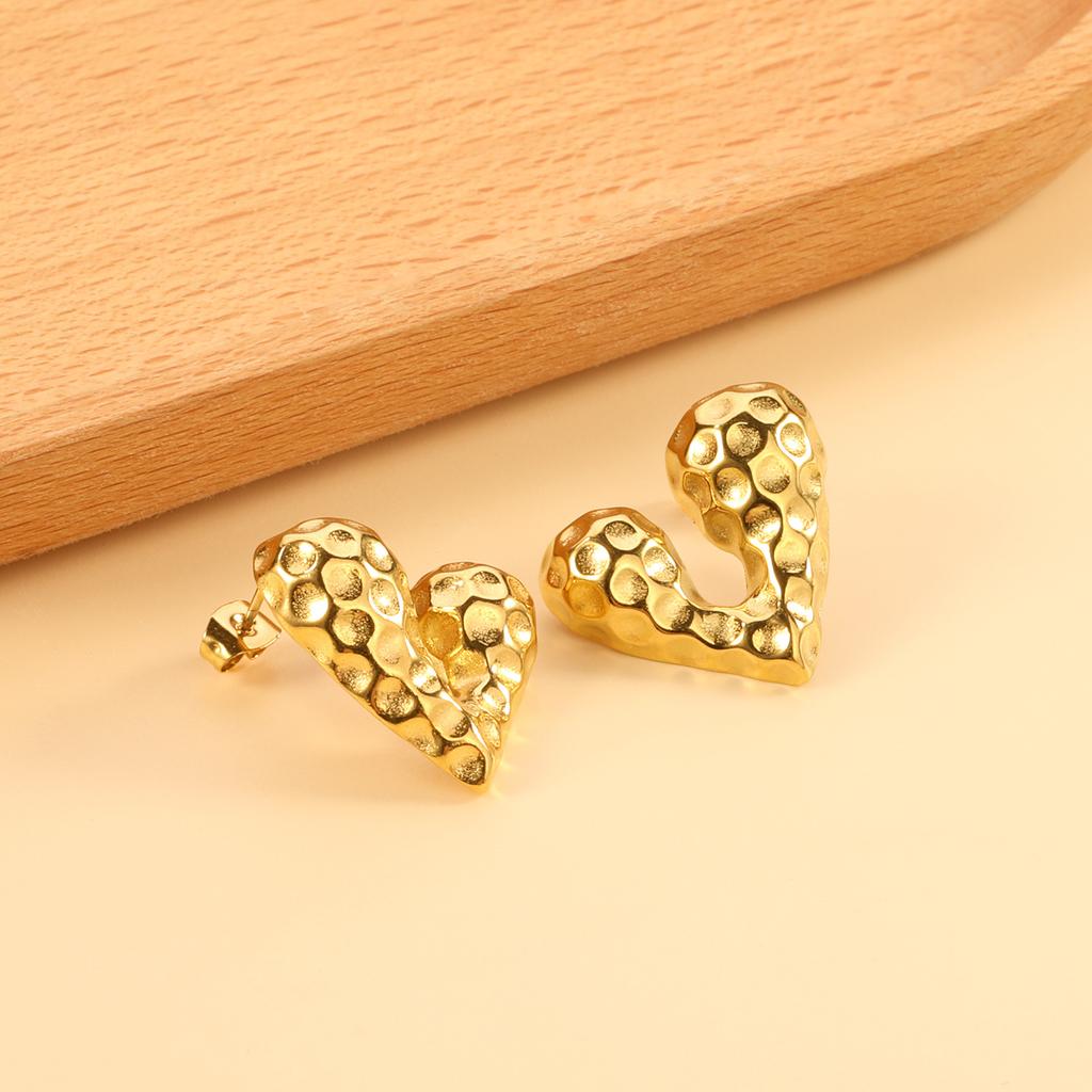 Fashion Jewelry Love Stud Earrings Creative Irregular Folds Texture Heart Earrings Stainless Steel Gold Plated Earrings
