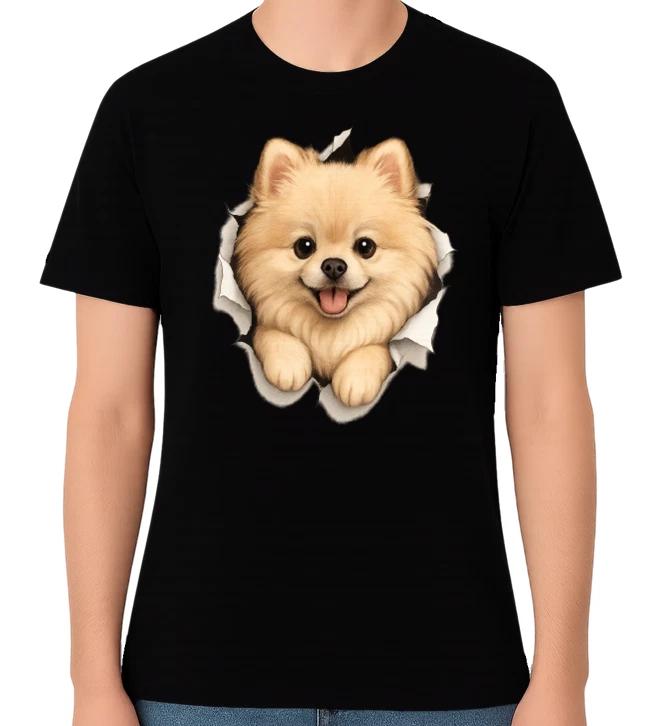 Cute Pomeranian Puppy Graphic Unisex Ripped T-Shirt Dog Lover Pet Tee S