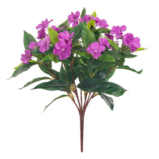 Artificial Impatiens Bunch UV Resistant Faux Flowers Low Maintenance Fake Impatiens Bouquet for Indoor Vase Planters Balcony Decorations