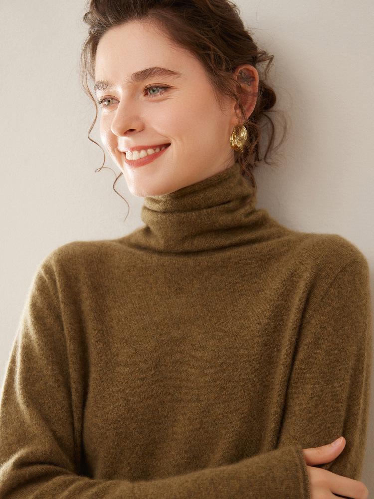 2025 Autumn/Winter Women's High Neck Cashmere Sweater Dress - Long Sleeve Knit Base Layer