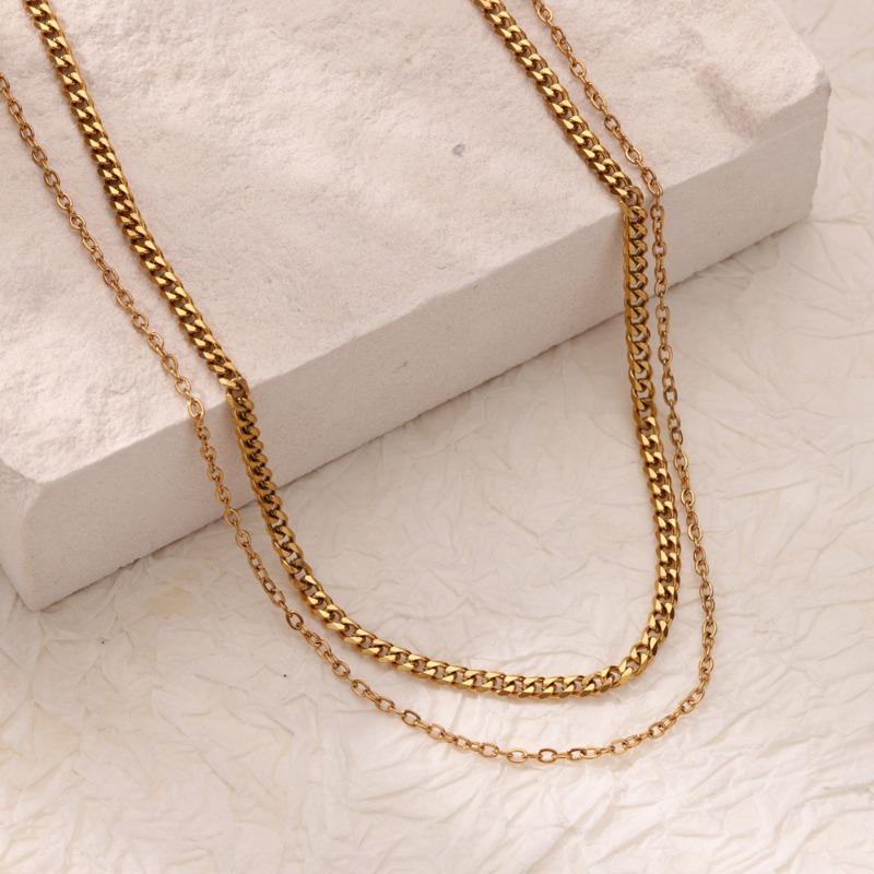 Multi-layer Stacked Chain Stainless Steel Gold-plated Double-layer Necklace Women's Fashion Niche Color-preserving Thin Chain O-chain New