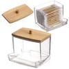 1pcs Cotton Swab Storage Box Acrylic Jar Makeup Organizer Cotton Round Pad Holder Box Q Tip Holder Dispenser with Bamboo Lid
