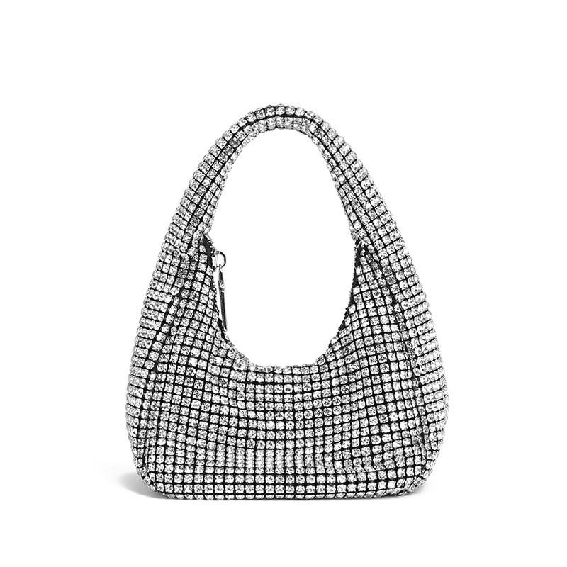 IELGY Dinner Bag Full Diamond Moon Bag Portable Underarm Baguette Bag