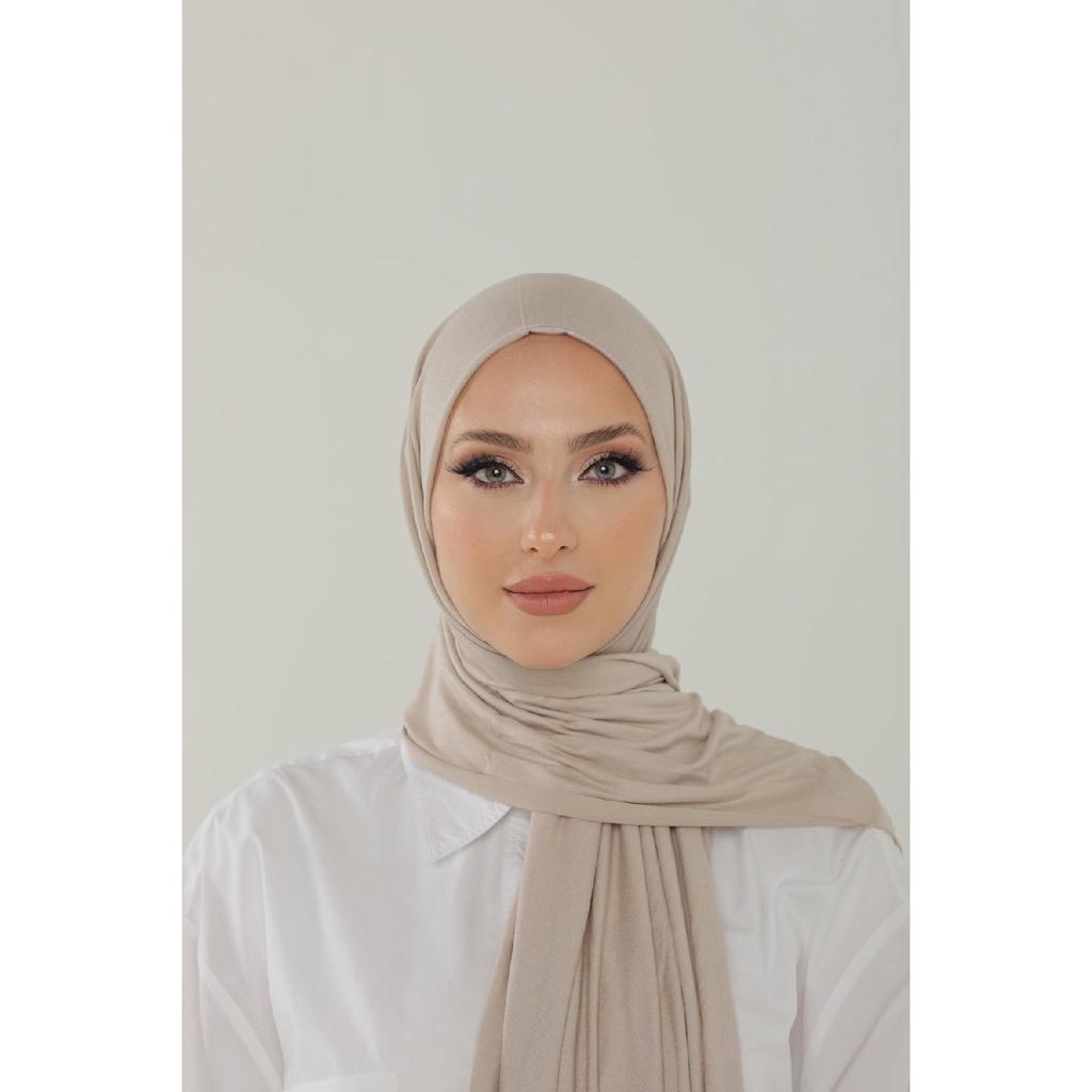 Șal negru din bumbac pieptănat de lux - șal hijab din lycra din jerseu pentru femei