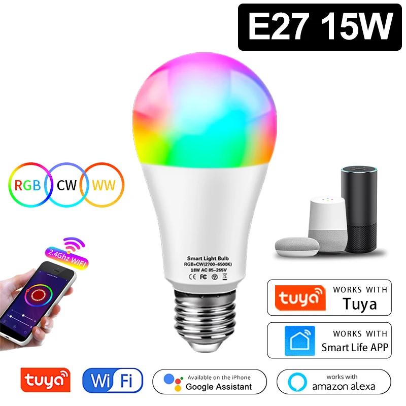 Tuya WIFI Smart LED Bulb Smart Life APP Operated 12W 15W 18W E27 85-265V Alexa Lamp Google Assisatnt Yandex Alice Voice Control