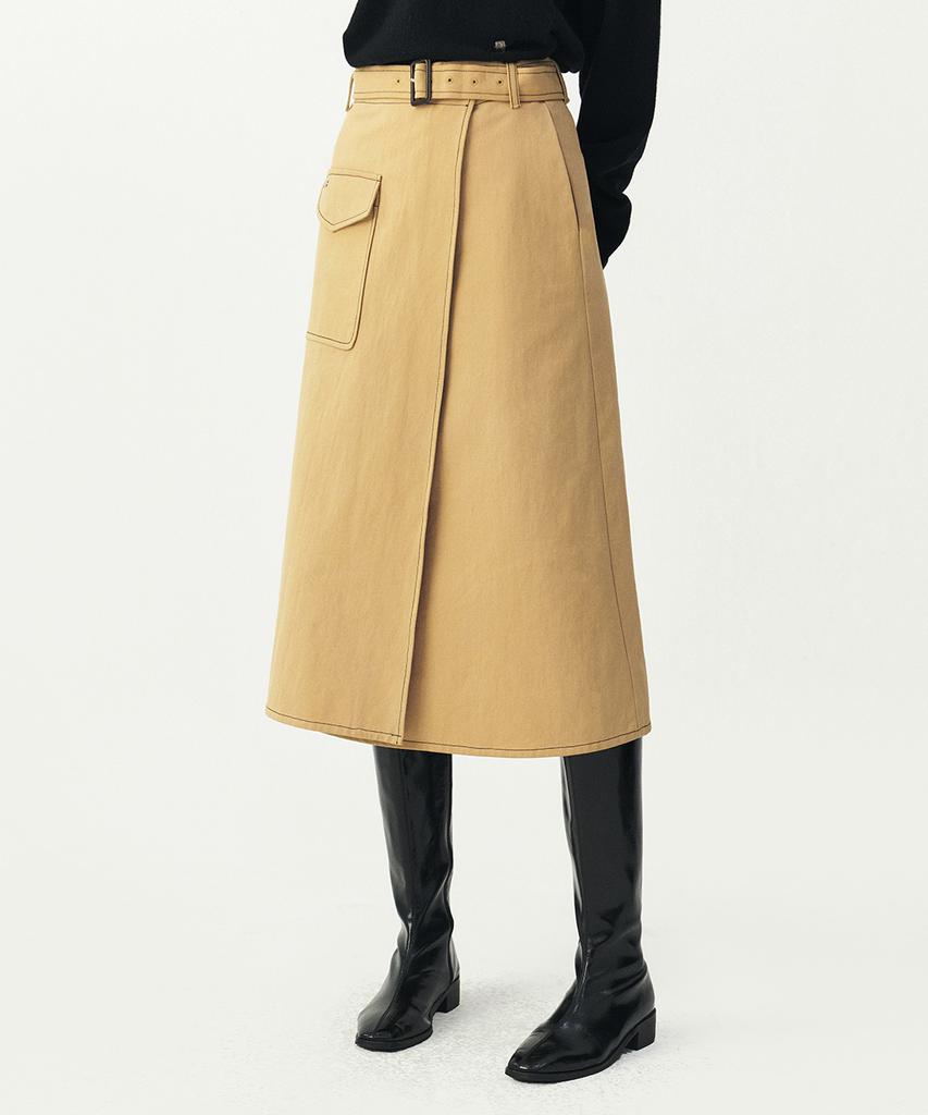 Artid Stitch Point Wrap Skirt_Beige