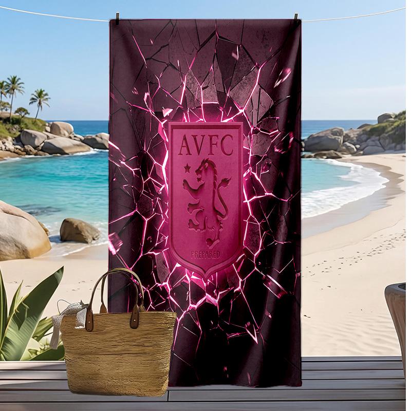 Asciugamano da Spiaggia con Stampa Calcio Aston Villa, Asciugamano Grande Morbido ad Asciugatura Rapida per Spiaggia Campeggio Nuoto