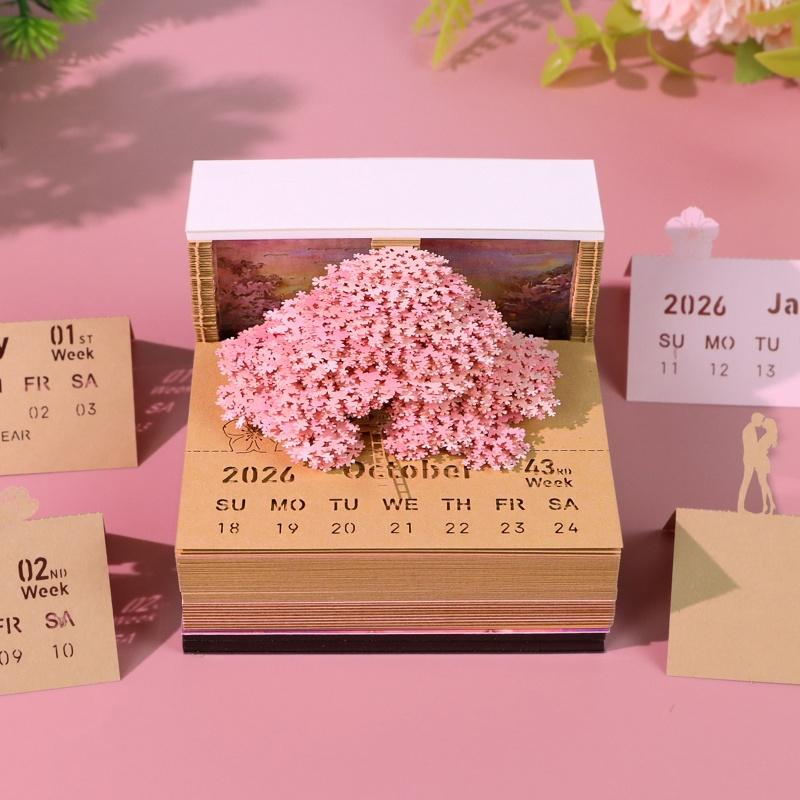 Time Piece Kalender 2026 Schreibtischkalender mit LED-Licht 3D Abreißkalender Papierschnitzkunst Notizblock Geschenk Weihnachten