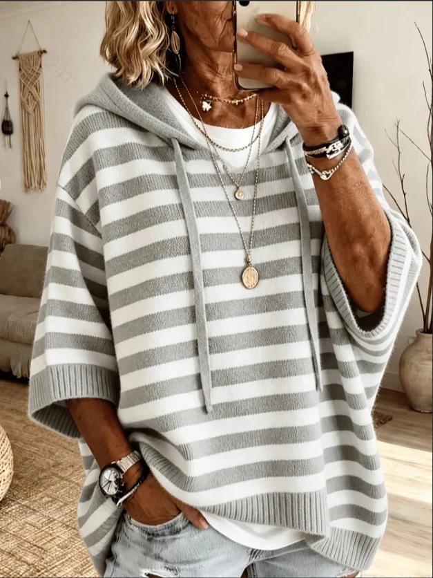 Women's European-American Style Knit Hooded Drawstring Sweater