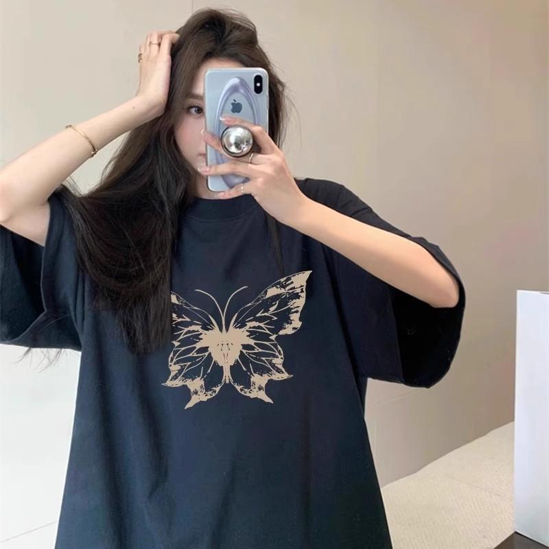 Cotton heavy shoulder short-sleeved t-shirt women's summer new American high-end Hong Kong-style chic half-sleeved