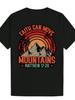 Black Summer Casual T-shirt with Mountain Landscape Print & "Faith Can Move Mountains" Matthew 17:20 Design - Breathable Polyester