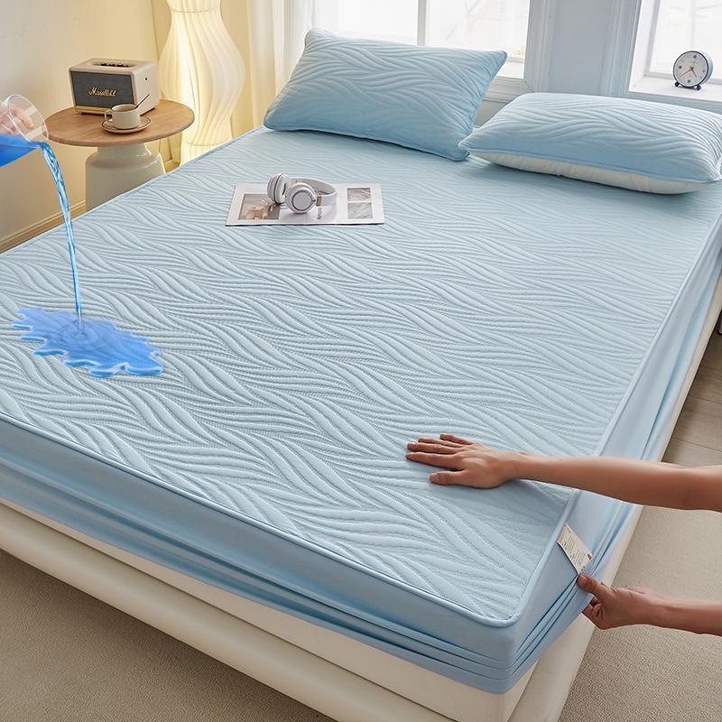 

Quilted Waterproof Mattress Cover 3D Air Fabric Thick Mattress Protector Anti-mite Anti-bacterial Fitted Bed Sheet Skin-friendly 2xPillowcase 48x74cm