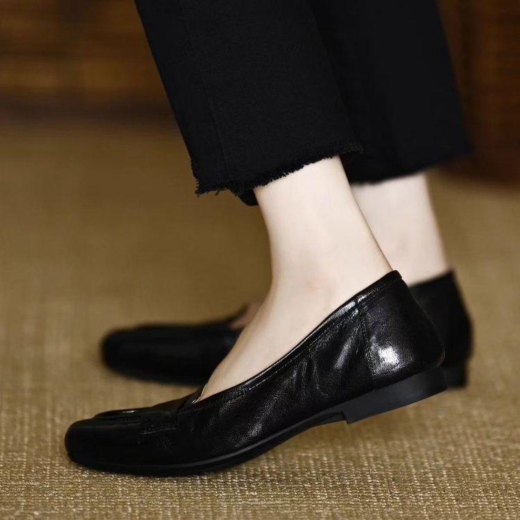 Scarpe Doudou in morbida pelle francese autunno nuove bocca bassa suola piatta scarpe singole suola morbida punta quadrata