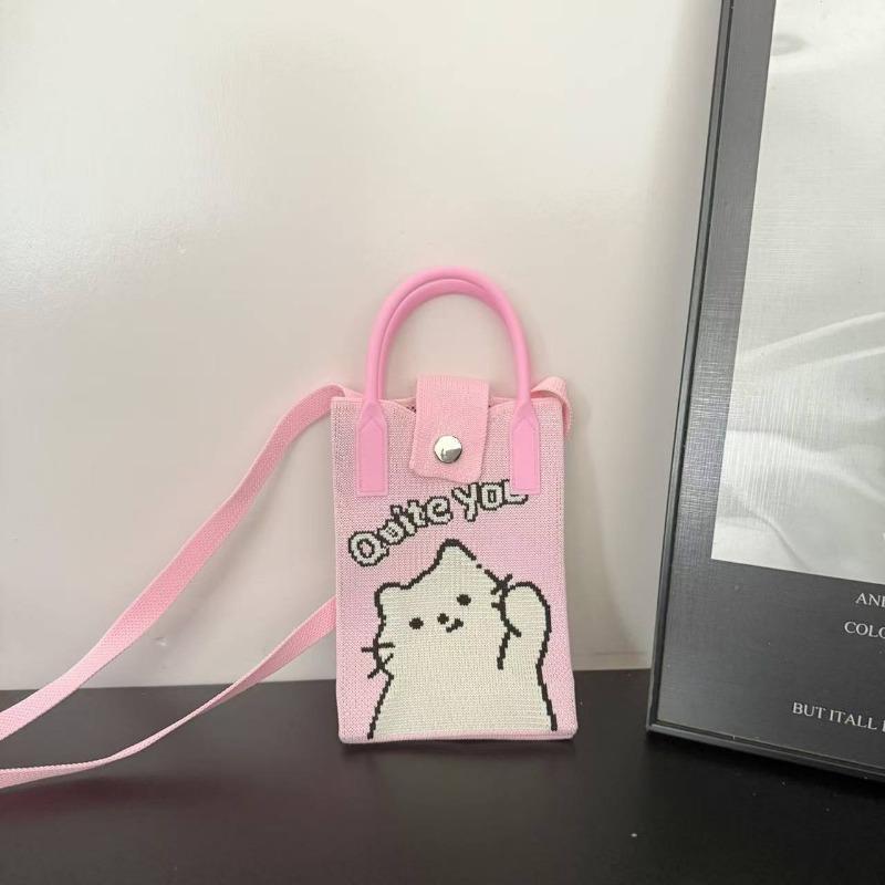 Spring New Mobile Phone Bag Flying Woven Bag Casual Women's Bag Bright Bear Versatile Knitted Bag Dopamine Small