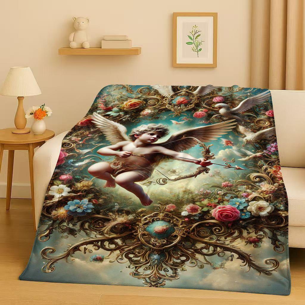 3D Luxurious Balote Angel Cupid Cartoon Flannel Blanket,Ultra Soft Warm Plush Throw for Home Bedroom Bed Sofa Cover Office Gift
