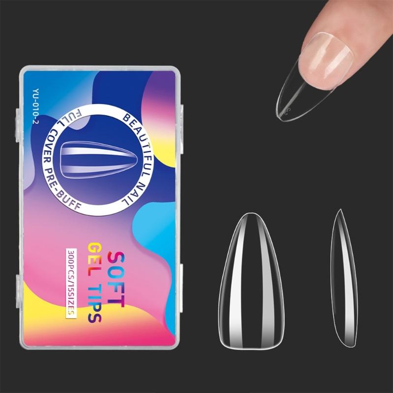 

300x Soft Gels Full Cover Nail Tips Almond False Nails Frosted Almond Press On Nail DIY Artificial Nails for Women Girls