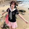 Sweet shawl navy collar short-sleeved t-shirt women's summer design is unique and beautiful, age-reducing wear and chic tops are trendy