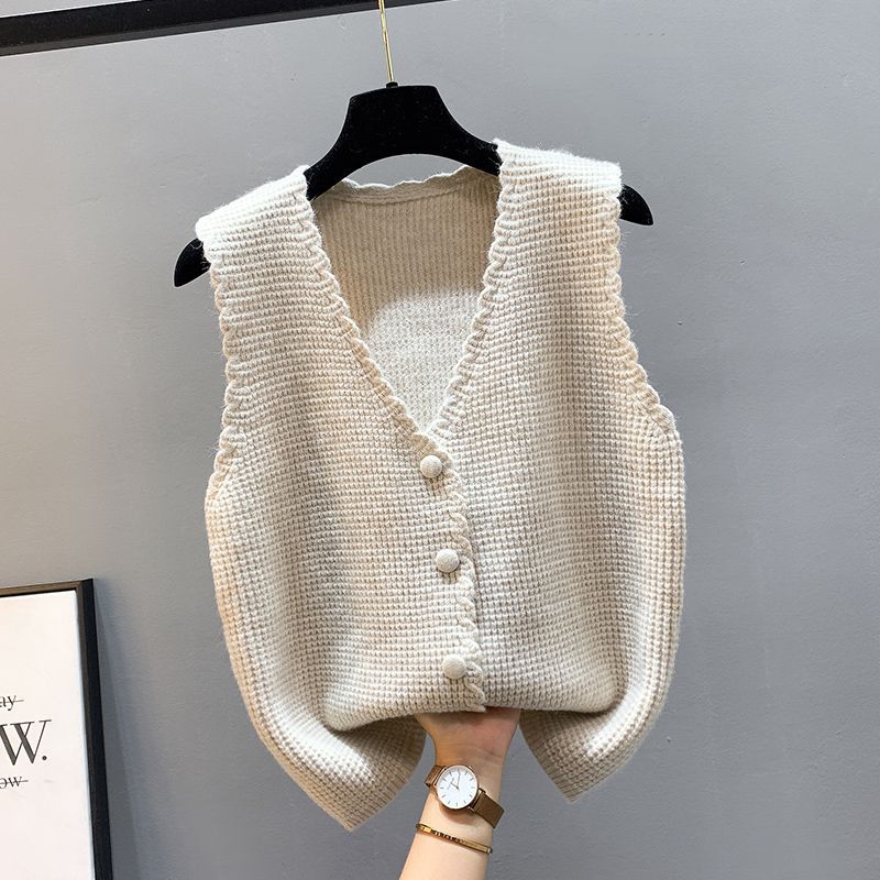 

Женский вязаный жилет, жилет, верхняя одежда, свитер, пальто, кардиган, модный стиль, весенне-осенняя верхняя одежда, женский шерстяной жилет XL абрикосовый