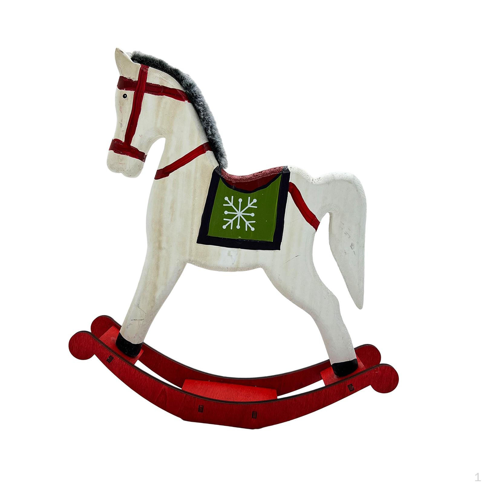 

Wooden Rocking Horse Christmas Table Decoration Xmas Decor Desktop Ornament for Bars Festival
