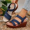 2024 Summer High-quality Women's Shoes Fashion Open-toe Leopard Print Color Wedge One-line Buckle Women's High-heeled Sandals