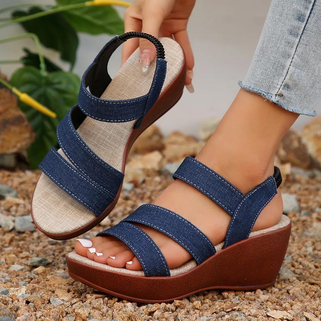 2024 Summer High-quality Women's Shoes Fashion Open-toe Leopard Print Color Wedge One-line Buckle Women's High-heeled Sandals