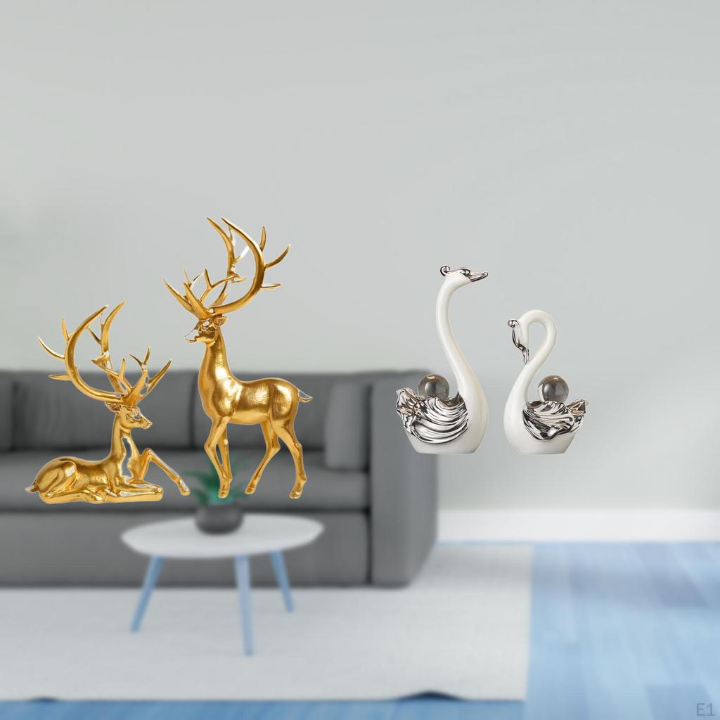 Elegant Resin Deer And Swan Figurine Collection Decorative Sculptures for Living Room Bedroom