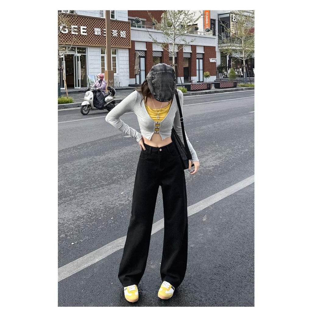 Jeans da Donna a Vita Alta Gamba Larga Vestibilità Larga Casual Vintage Dritti in Denim