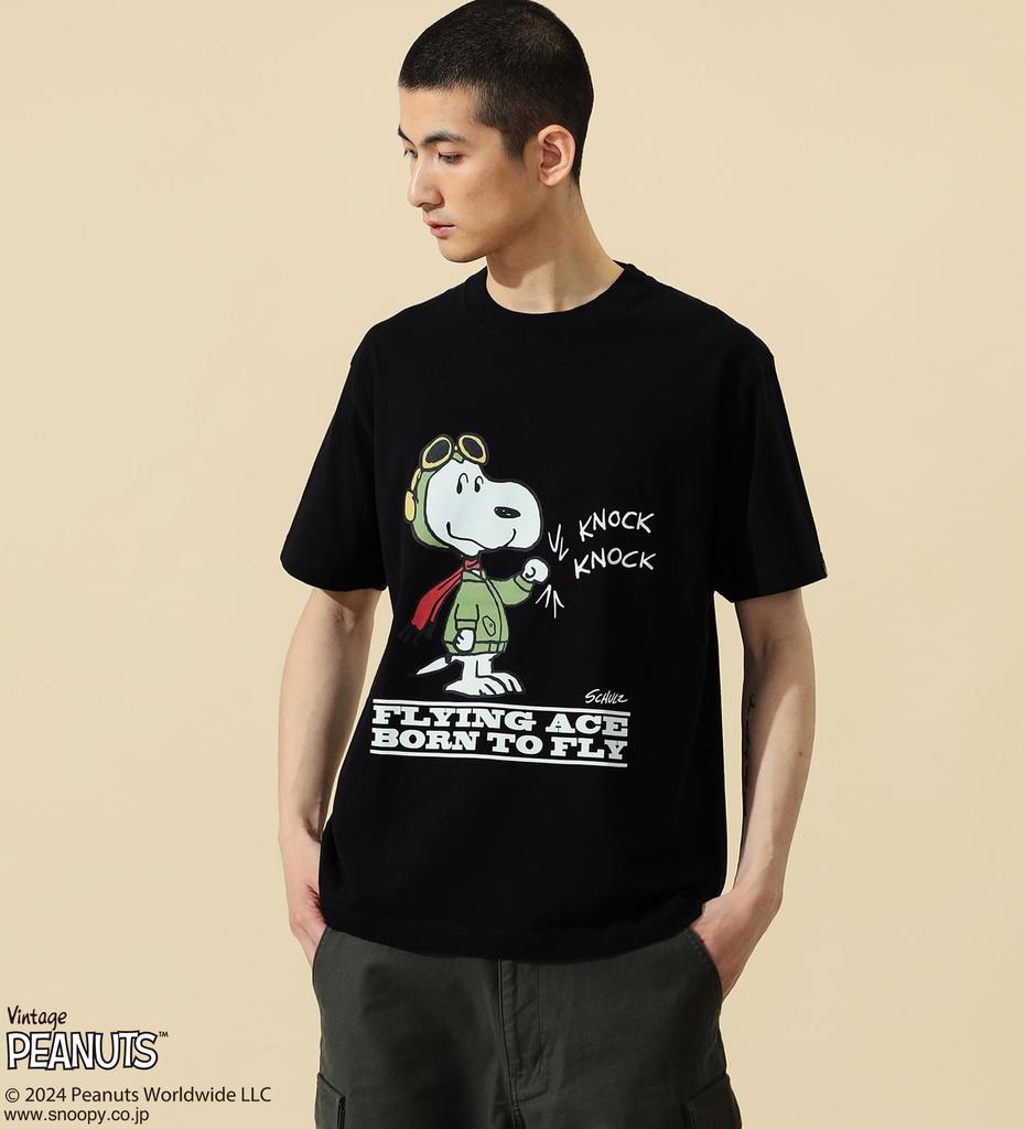 Tops x ALPHA Short Sleeve TC1627 BLACK [Alpha Industries] T-Shirt/Snoopy (KNOCK) Men's