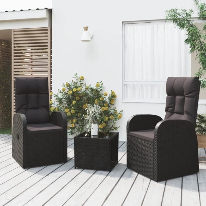 VidaXL Ensemble de salon de jardin 3 pcs noir poly rotin et acier 3157659