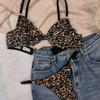 Set Lenjerie Intimă Femei 5 Culori Sutien Sexy cu Imprimeu Leopard și Tanga Francez Ultra Subțire Satin Confort Fără Cusături Lenjerie Intimă Doamne