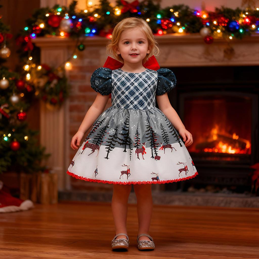 Red & Green Sequin Christmas Dress: Santa Claus Snowflake Costume, Girls' Mesh Princess Dress