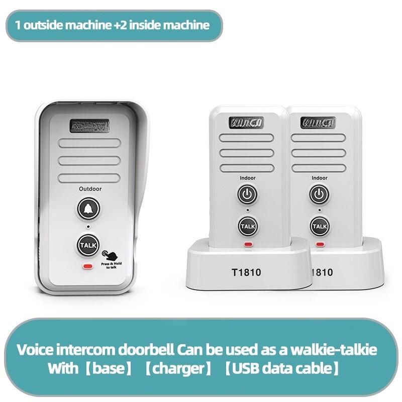 1-2 Mile Range 3 Volume Levels Rechargeable Voice Intercom Doorbell Wireless Doorbells Waterproof Electronic Intercom System