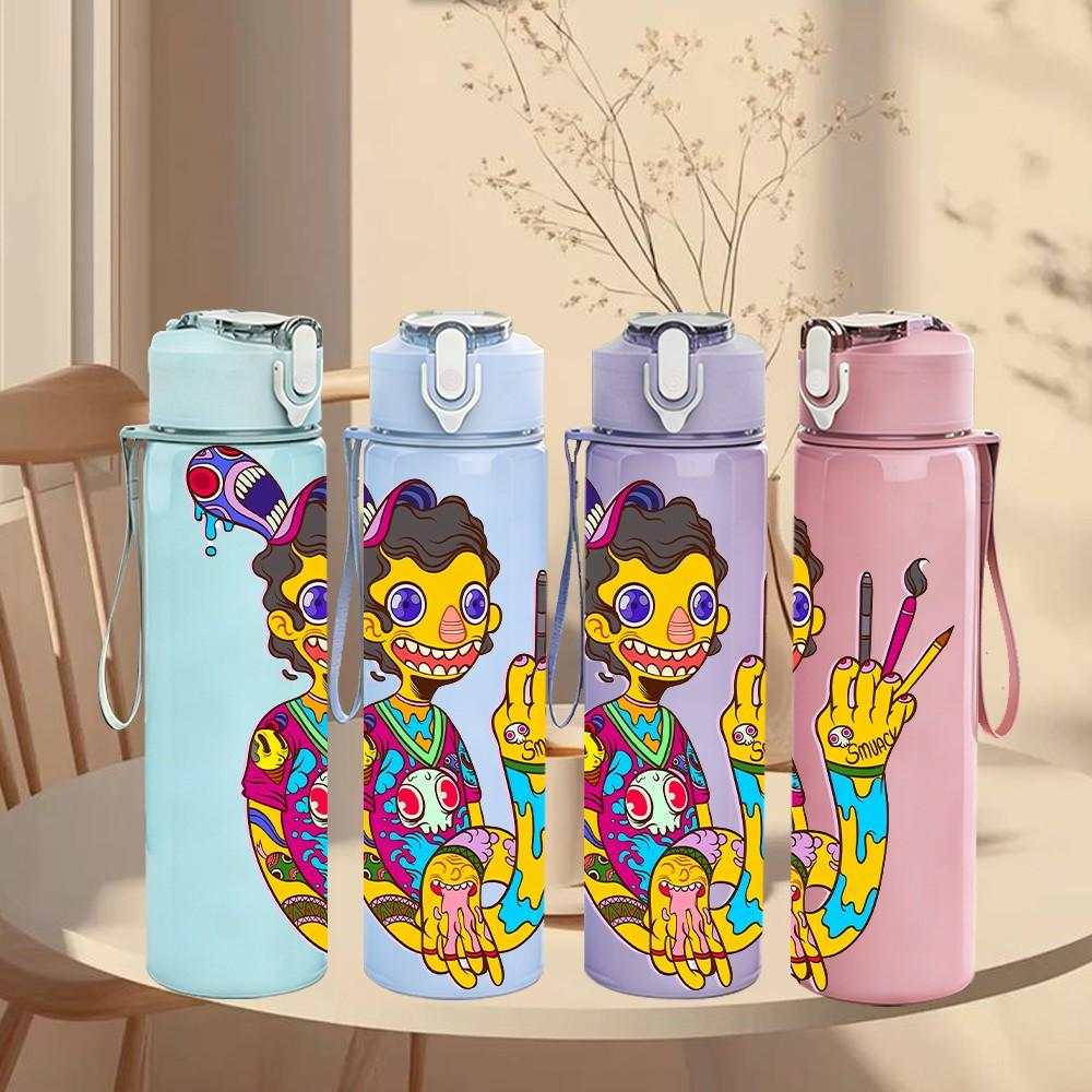 1PC Colorful Hip Hop Dancer Figure 750ml Color Plastic Sports Water Bottle Leakproof Flip Straw Lid Suitable for Sports Office Home Use