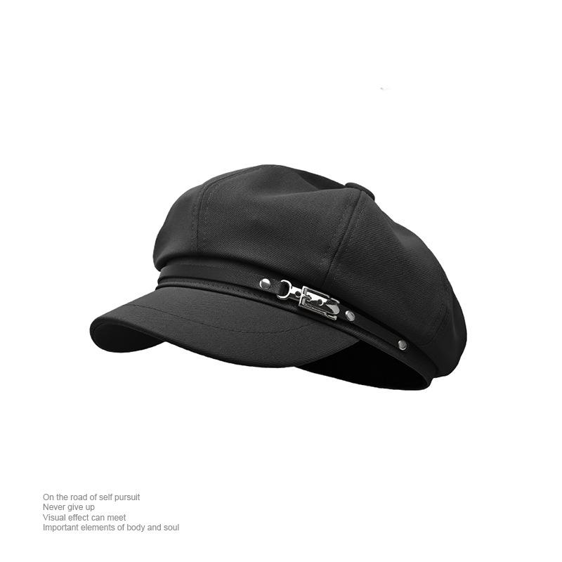 

Черная восьмиугольная шляпа осенне-зимняя шляпа женская с высоким чувством стиля большой окружности головы берет весенне-осенняя кепка женская M（56-58cm）