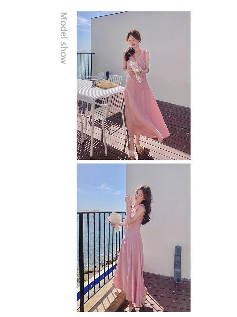 Elegant Pink Sleeveless V-Neck Summer Dress for Women - 2026 Collection