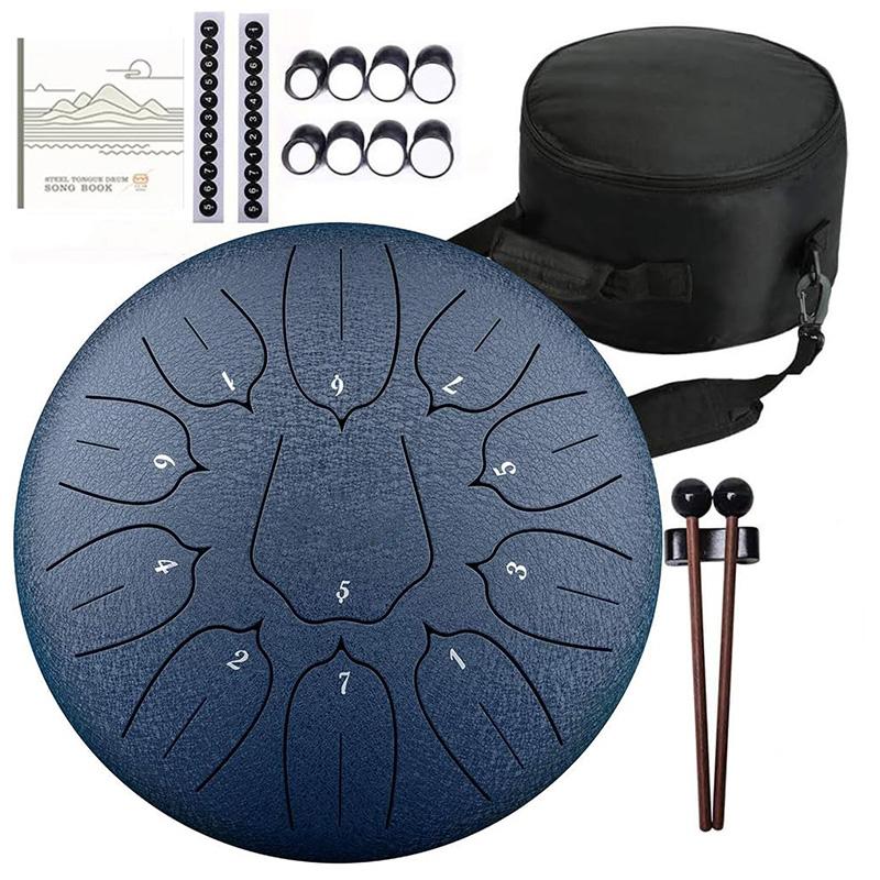 Hluru 10 Inch 11 Notes Glucophone Steel Tongue Drum D Tones Music Drum Ethereal Drum Percussion Instrument 11 Notes Steel Drum