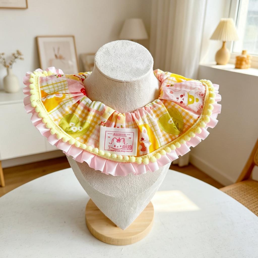 Princess‑Style Cartoon Pet Intestine‑Loop Scarf Saliva Towel Decor for Cats Small & Medium Dogs Teddy