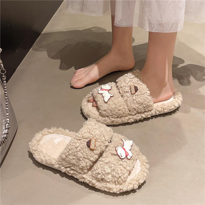 Popular High-value Small Fragrant Wind Fluffy Cotton Slippers for Women To Wear In the Autumn of 2025 New Cute Cartoon One-word Drag