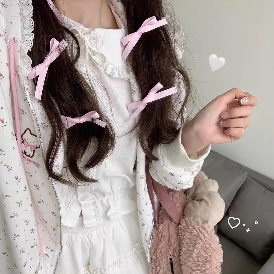 Y2k Hoodies Green Kawaii Cat Floral Print Hooded Zip-up Woman Sweatshirts Pink Thin Jacket Spring Autumn Clothes Cute Streetwear