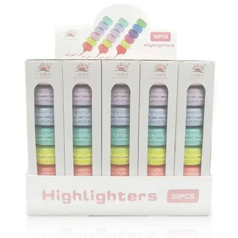 1 Pieces 6 Color Lytwtw's Cute Kawaii Macaron Biscuit Candy Color Highlighter Office School Supplies Gift