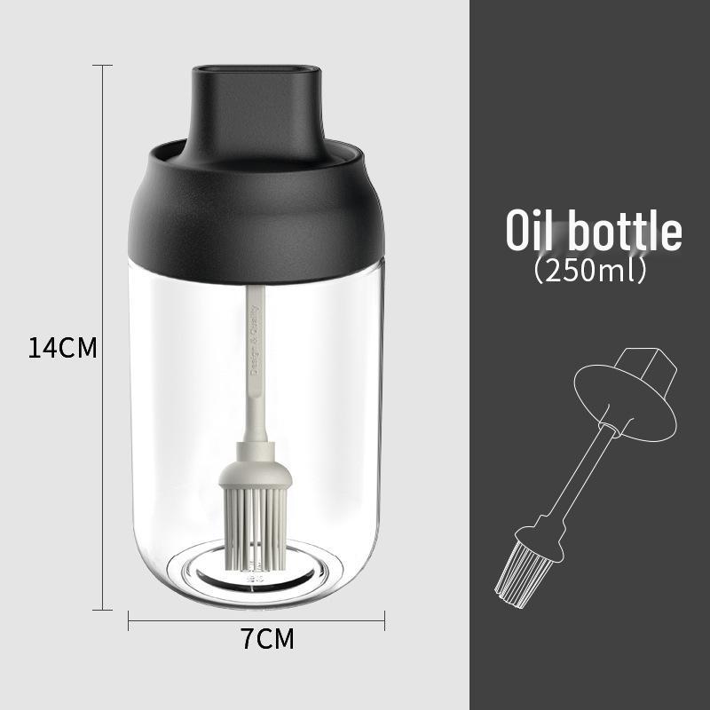 Moisture-Proof Glass Seasoning Bottle Set with Spoon Lid and Oil Brush