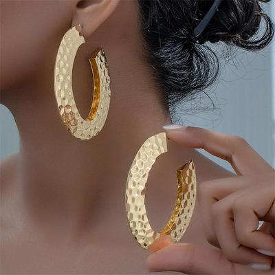 Oval Hollow Hammer Pattern Gold Color Geometric Pendant Earring for Women Fashion Personality Brincos Wedding Jewelry