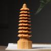 Wooden Figurines Tower Statue Wooden Tower Sculpture Home Living Room Decoration Ancient Architectural Style Figurine